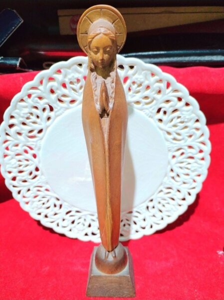 Statueta italiana sculptata in lemn cu Fecioara Maria, anii 1950-1960